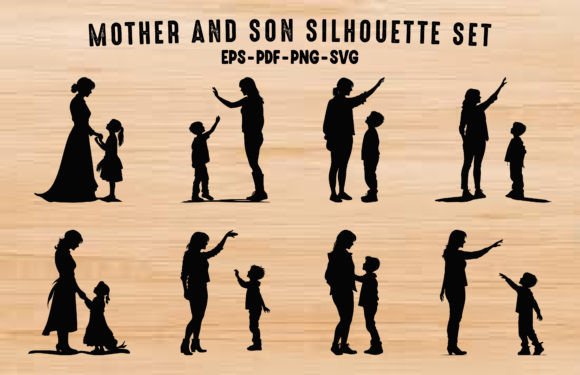 Download Mom and Son Black Silhouette Bundle - Silhouette Collection