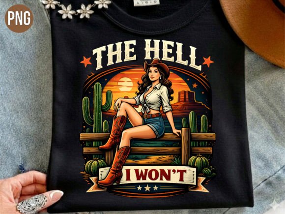 Download The Hell I Wont Cowgirl Retro Shirt PNG - Hell Collection