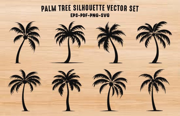 Download Palm Trees Black Silhouette Vector Set - Silhouette Collection