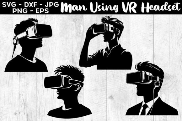 Download Man Using VR Headset Silhouettes SVG EPS - Silhouette Collection